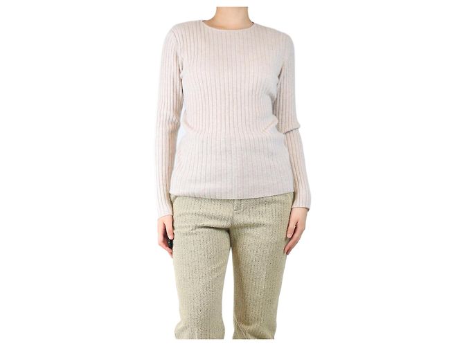 Allude Neutrales geripptes Kaschmir-Pullover - Größe L 