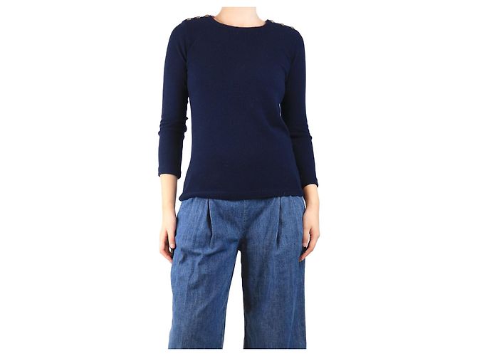 Autre Marque Navyblauer Kaschmir-Pullover mit Ellbogenpatches - Größe S Marineblau 