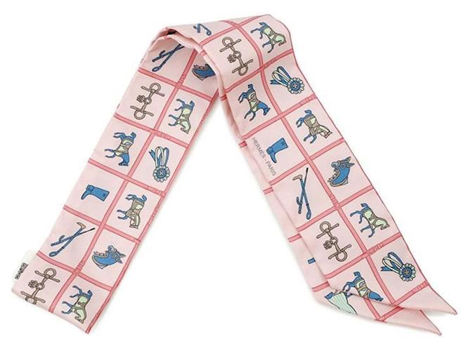 Hermès Pink Couvertures et Tenues de Jour Silk Twilly Scarf Cloth  ref.2561830