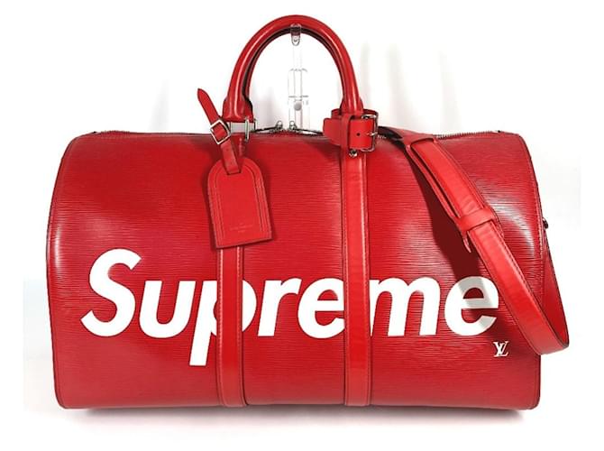 Louis Vuitton Epi Leather Keepall Bandouliere 45 Travel Bag White Red  ref.2562066