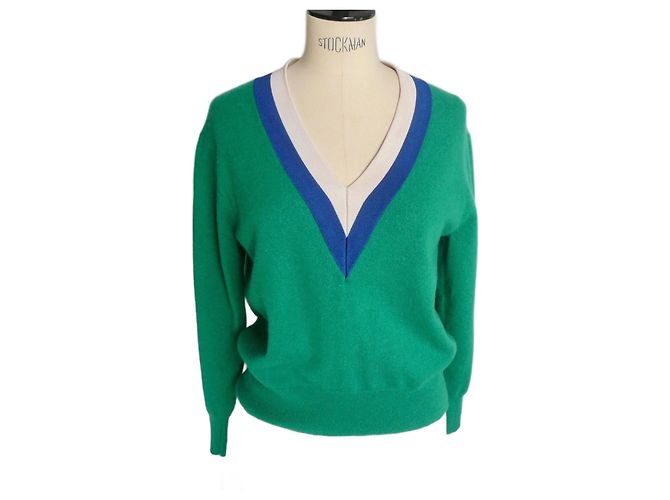 SANDRO Pull col V vert T40 TBE état quasi neuf