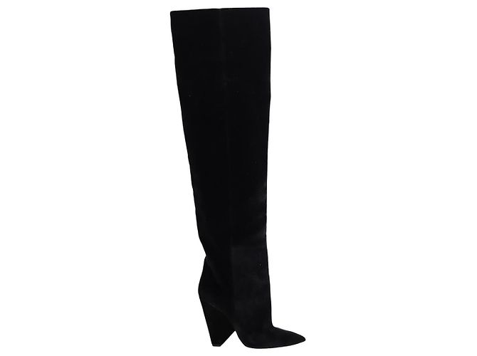 Saint Laurent Schwarze Samtstiefel