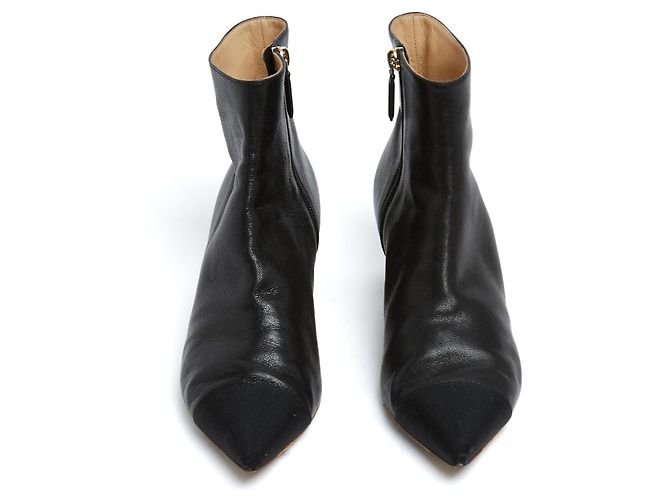 Chanel Schwarze Leder Stiefeletten Spitz EU39.5 UK6 US8.5