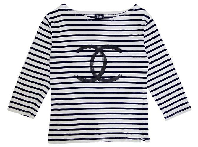 Chanel Tops Negro Blanco Algodón