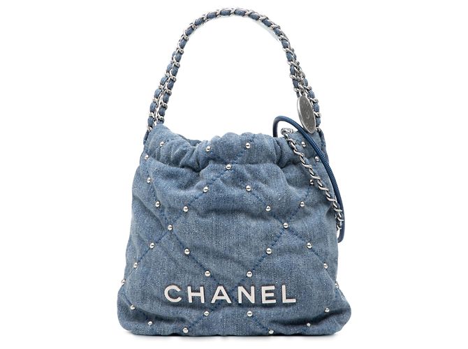Bolsa Chanel Blue Mini em denim com studs 22 Azul