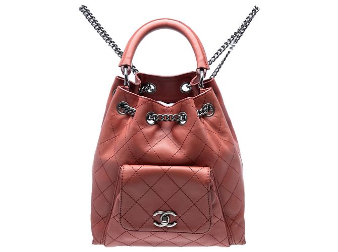 Chanel Red Medium Stitched Calfskin Urban Luxury Drawstring Backpack