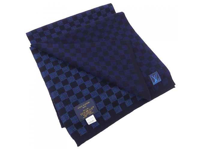 Cachecol Petit Damier Louis Vuitton Preto Azul marinho