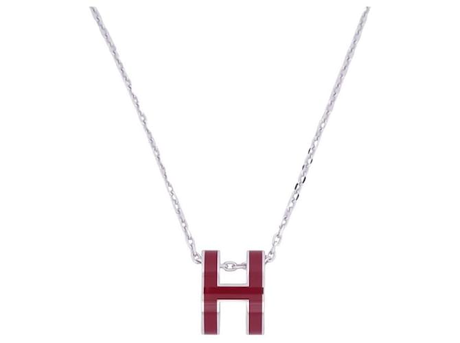 Hermès NEUF COLLIER PENDENTIF HERMES POP H LAQUE ROUGE PALLADIE + CHAINE EN ARGENT 