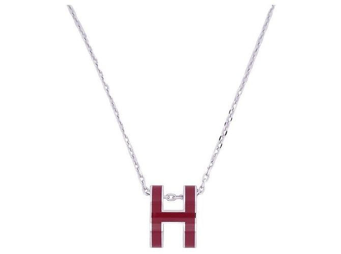 Hermès NUEVO COLLAR PENDIENTE HERMES POP H LACA ROJA PALADEO + CADENA DE PLATA