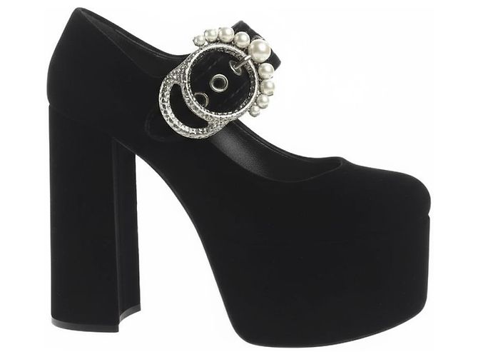 Sandali Miu Miu in velluto nero con plateau