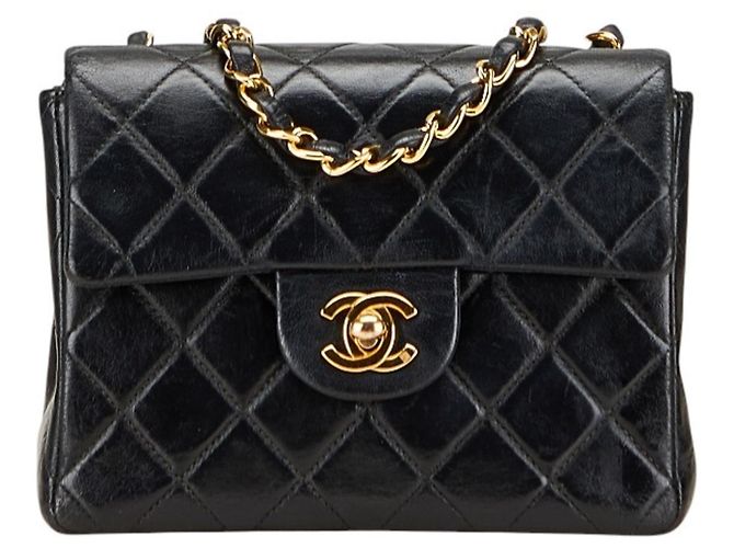 Bolsa de Ombro Chanel Mini Matelassé Coco Mark com Corrente Preto