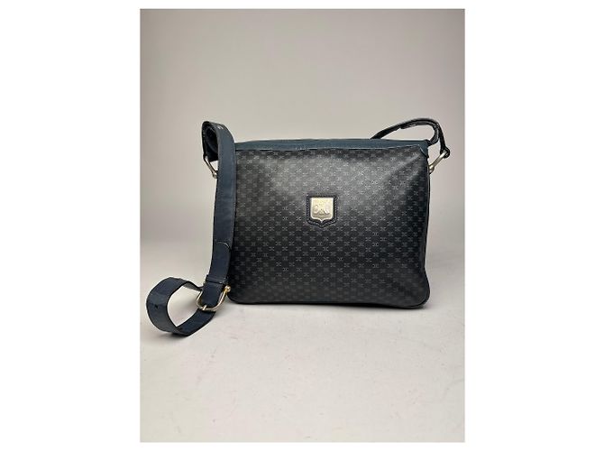Céline Vintage Celine Triomphe Monogram Leather Shoulder Bag navy Grey Navy blue
