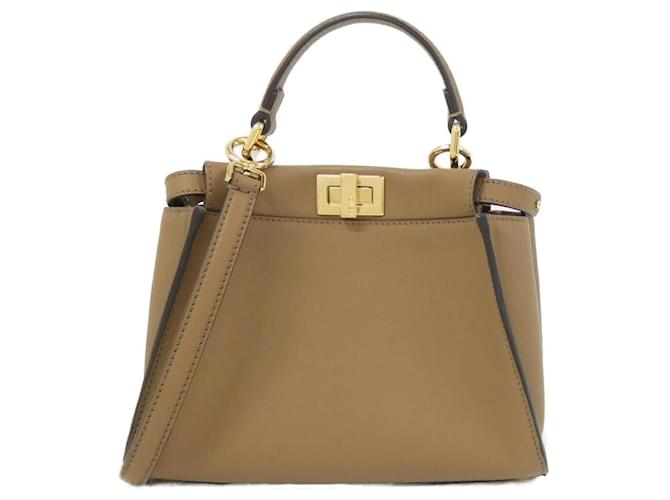 Fendi Peekaboo Mini Handbag Sand Leather  ref.2564326