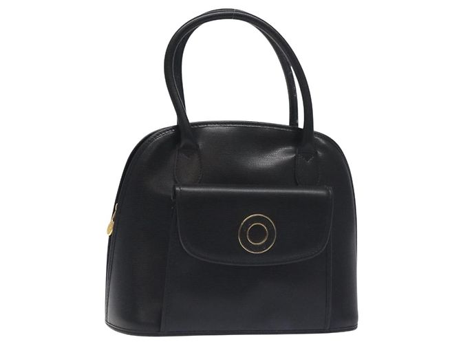Céline Bolsa de mão em couro com logo circular Celine Preto