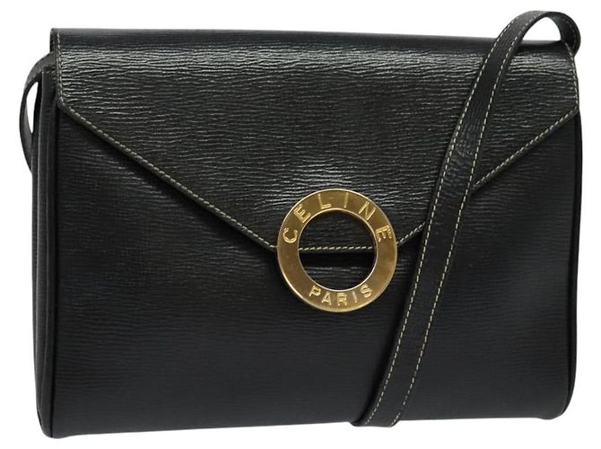 Céline Celine Vintage Circle Logo Leather Small Nero