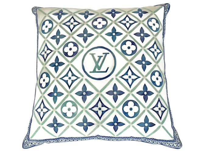 Almofada de algodão Monogram Louis Vuitton Branco Azul