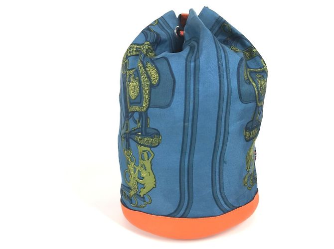 Hermès HERMES BRIDES de GALA 22 Sac à dos à cordon de serrage Bleu Orange