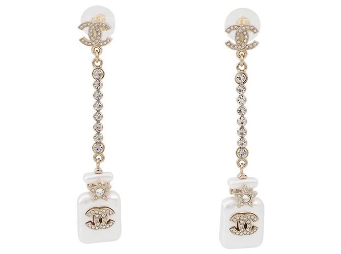 Chanel Perfume Bottle Swing Rhinestone Earrings