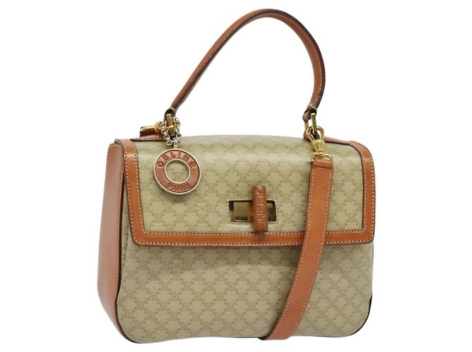 Céline Celine Vintage Convertible Top Handle Macadam Coated Canvas Medium Beige