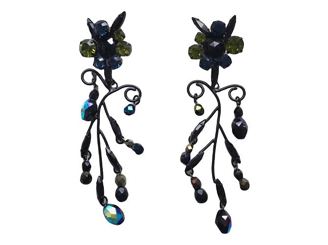 Orecchini a clip Philippe Ferrandis Metallo Nero Swarovski Perle Metallico