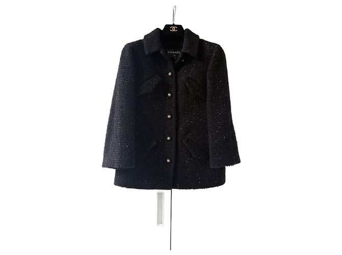 Chanel Giacca in tweed nero a maniche 3/4