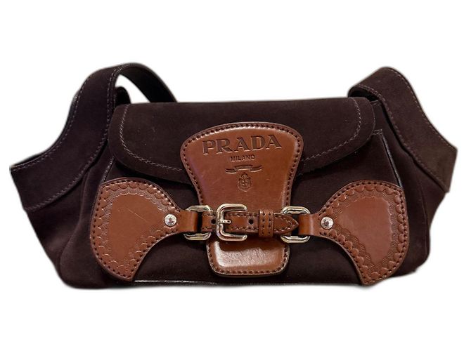 Bolsa Prada BR3021 de Camurça e Couro Marrom