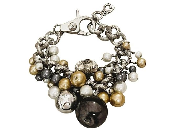 Raro splendido bracciale DOLCE & GABBANA acciaio con sfere e perle di vari colori e dimensioni Argento Multicolore