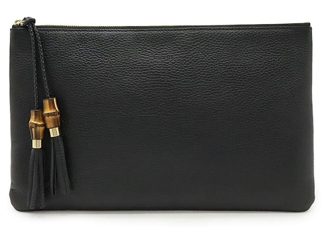 Gucci Bamboo Tassel Leather Clutch Bag Black Pony-style calfskin  ref.2566947