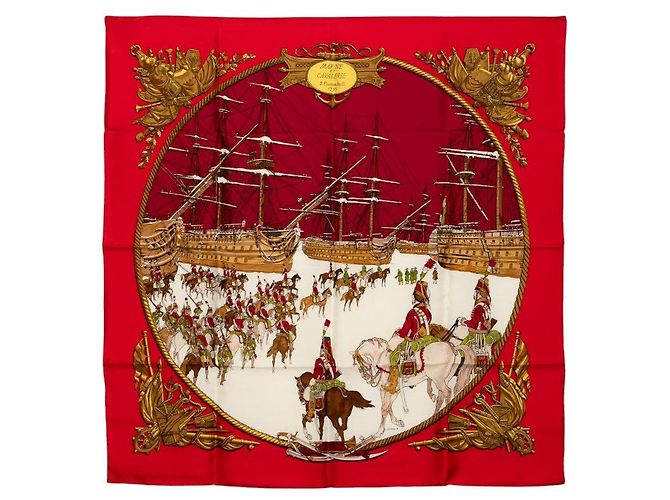 Bufanda de seda MARINE ET CAVALERIE de Hermès Roja