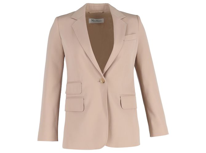 Max Mara Unno Single-Breasted Blazer with Pockets in Beige Wool