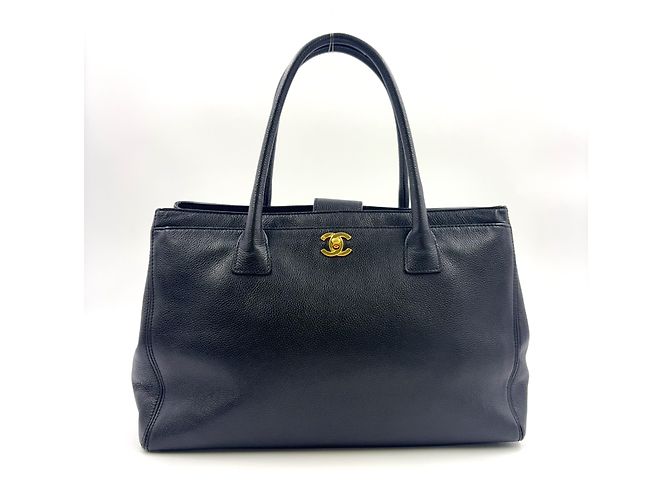 Executive Bolsa Executiva de Couro Chanel Preta Preto