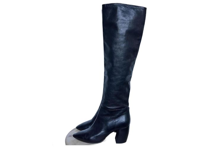 Prada Black Leather High Boots Pointed Toe