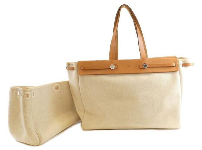 Sac Herbag Cabas Toile Ash d'Hermès Marron Beige