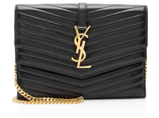 Cartera de Cadena Sulpice Monograma de Cordero Matelassé Saint Laurent Negro