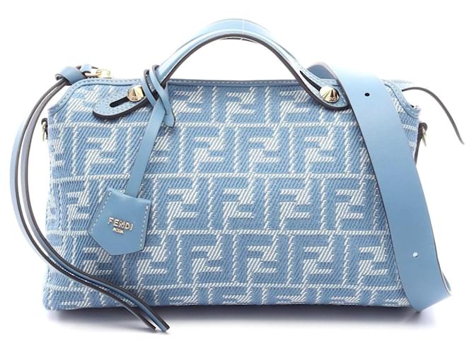 Fendi By The Way Soft Medium Handbag Canvas Leather Blue  ref.2569187