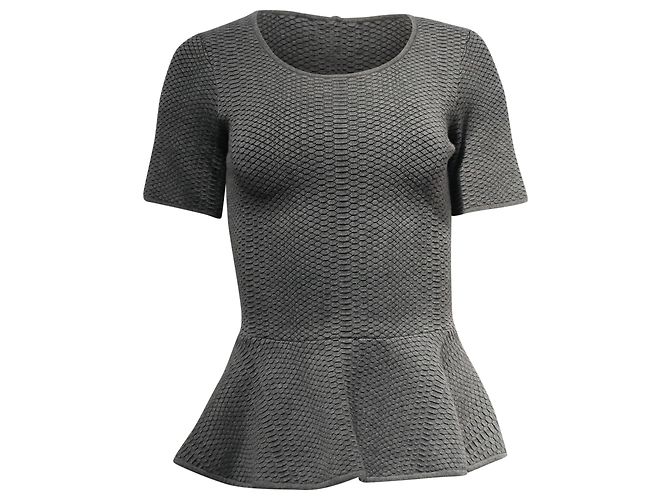 Sandro Strick-Peplum-Bluse aus grauer Viskose