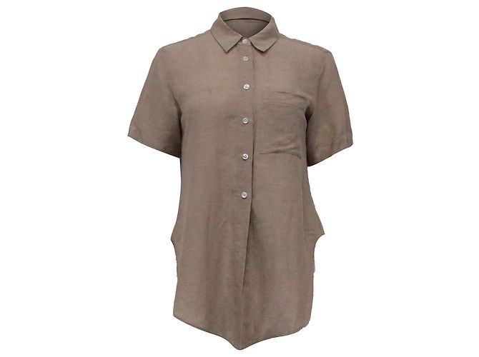 Theory Camisa com botão e laço frontal em linho marrom Vermelho
