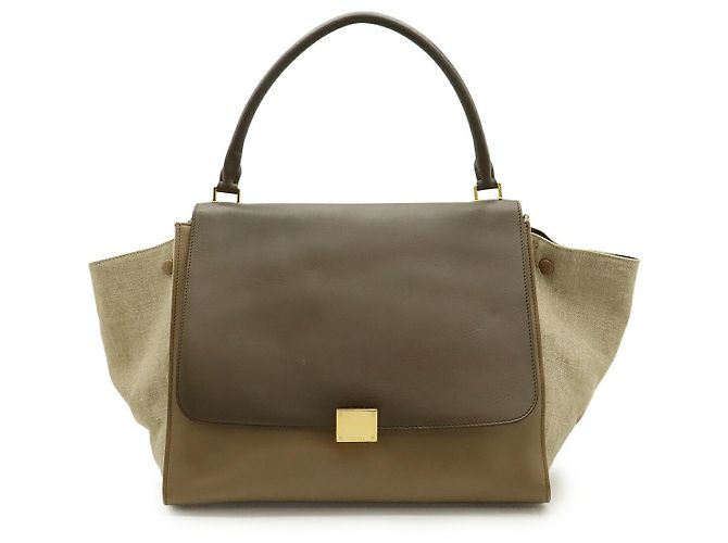 Céline Bolsa de mão em couro e lona Trapeze da Celine Cinza