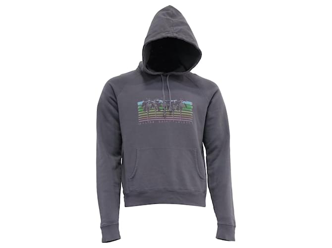 Saint Laurent Malibu-Print Hoodie in Grey Cotton  ref.2569876