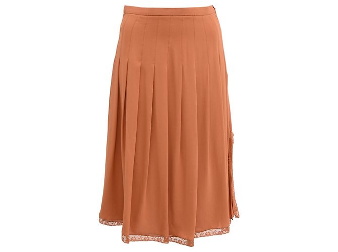 Chloé plissierter Midirock aus orangefarbenem Polyester