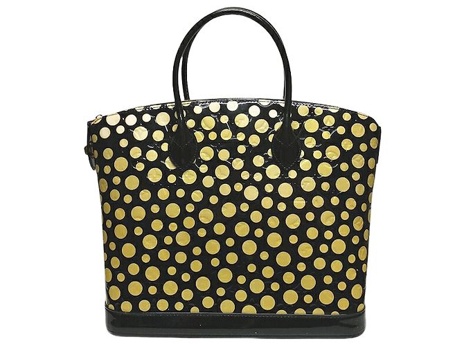 Louis Vuitton Lockit MM Vernis Dot Infinity Handbag Black Yellow