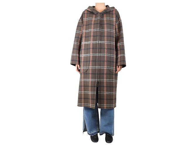 Autre Marque Brown check hooded coat - size L