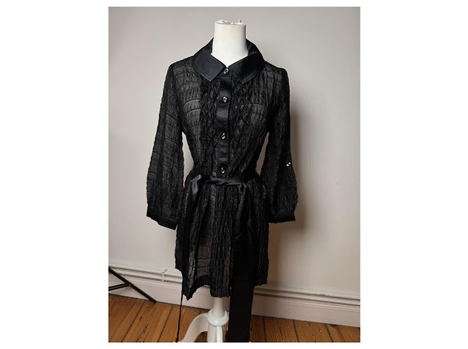 Vintage Courreges transparenter Trenchcoat schwarz M