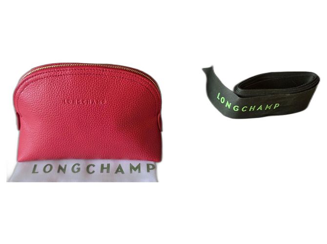 Longchamp Red Leather Toiletry Bag