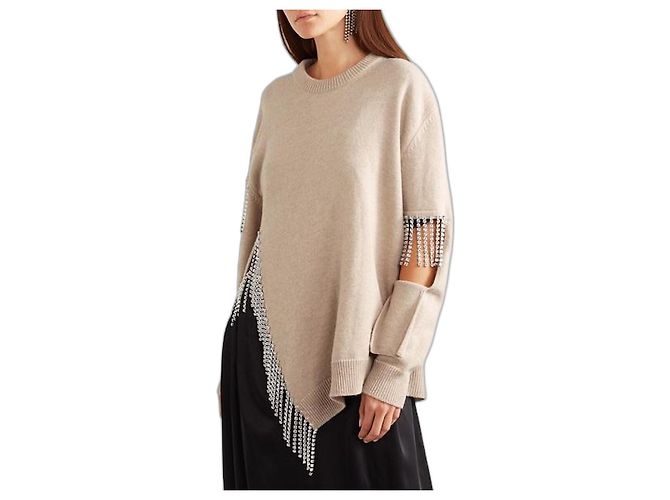 Christopher Kane, Pull en laine orné de cristaux découpés de Christopher Kane Beige
