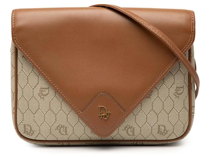 Dior Brown Honeycomb Coated Canvas Crossbody Beige Pony-style calfskin Cloth  ref.2571480