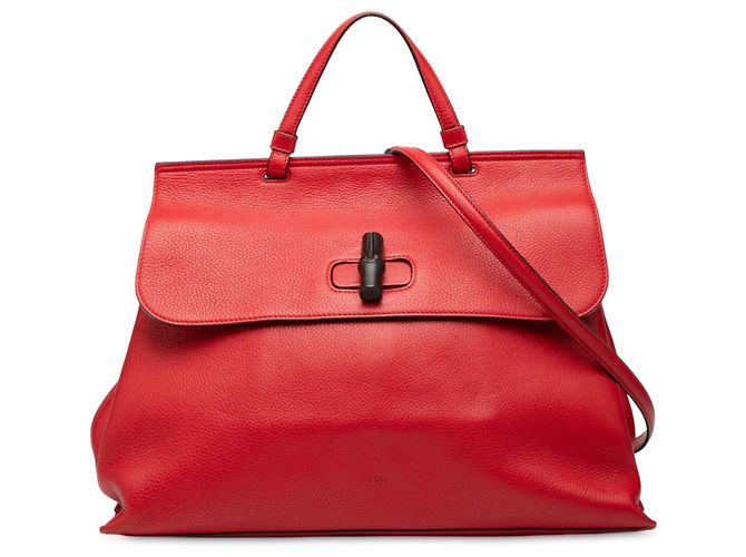Bamboo Bolsa diária grande de couro vermelho com bambu Gucci