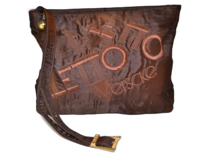 Bolsa de mão Gianni Versace em tecido marrom