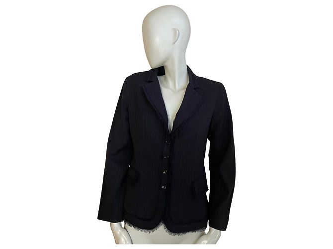 Gerard Darel Gérard Darel Virgin Wool Striped Jacket – French Elegance Size 40 ✨ Black