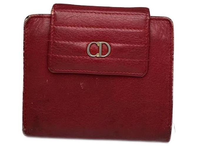 Vintage Dior Leather Wallet Red Dark red